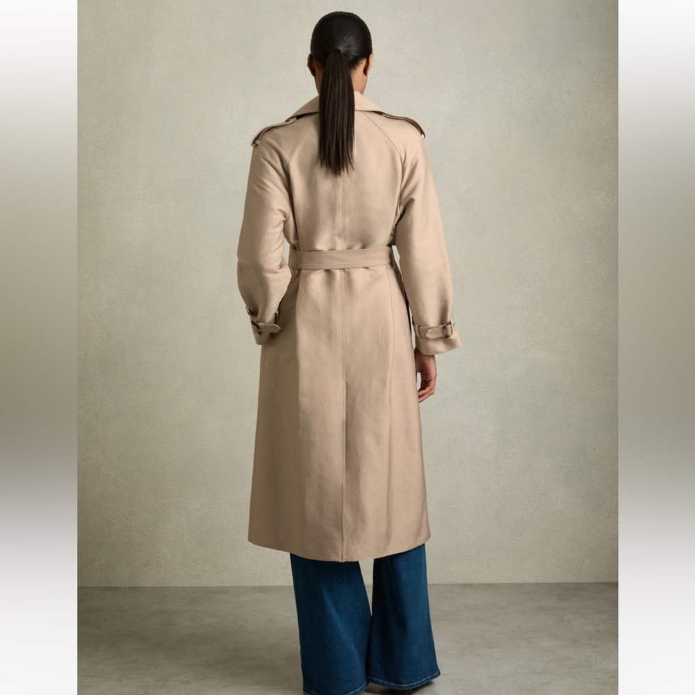 Reiss Neutral August Gabardine Trench‎ Coat Cotton Tan women’s size 12 NWT - Picture 2 of 4